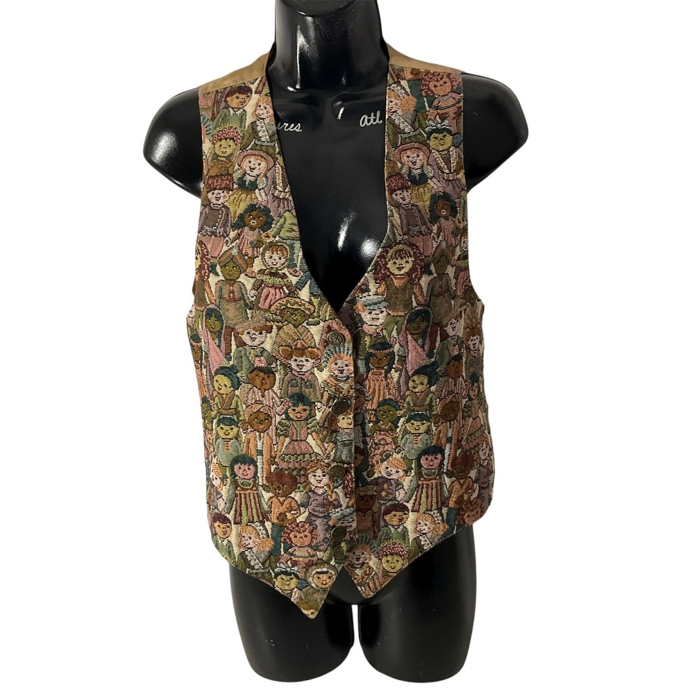 Vintage Nadia Children of the World Tapestry Vest Size Medium